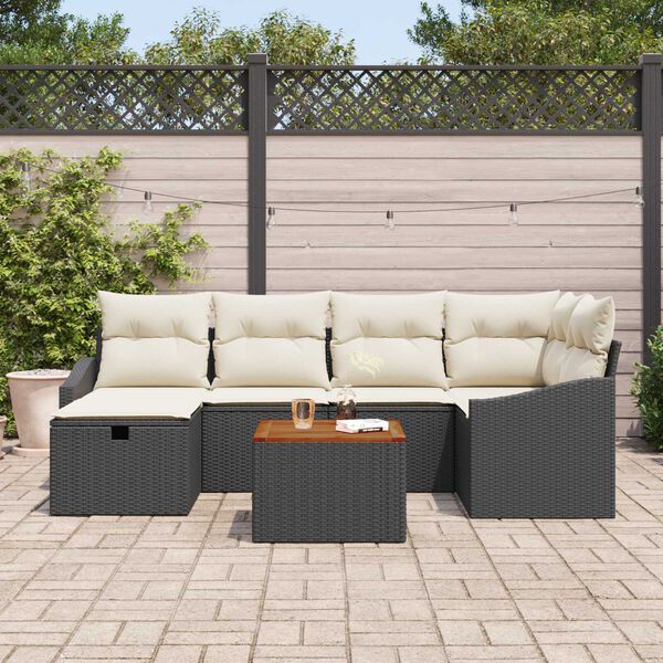 vidaXL Ensemble de canapé de jardin avec coussin 7 pcs Noir Poly rotin