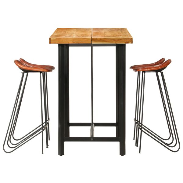 vidaXL Ensemble de bar 5 pcs Bois solide et cuir v&eacute;ritable