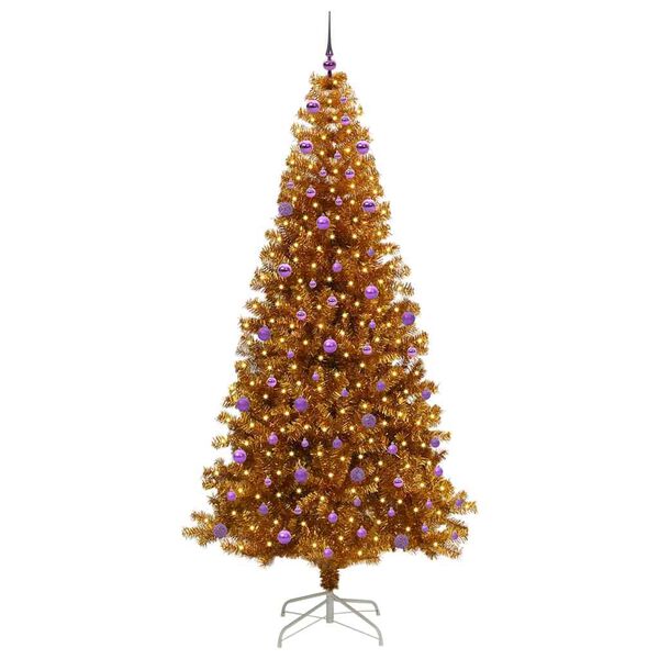 vidaXL Sapin de No&euml;l avec 300 LED avec support Dor&eacute; 240 cm PET