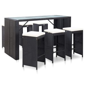 vidaXL Ensemble de bar de jardin 7 pcs avec coussins poly rotin noir