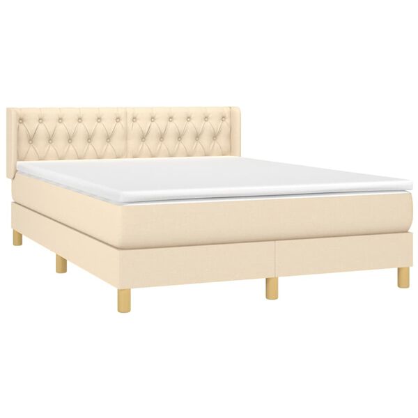 vidaXL Sommier &agrave; lattes de lit avec matelas Cr&egrave;me 140x190 cm Tissu