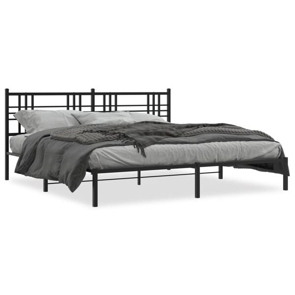 vidaXL Cadre de lit m&eacute;tal sans matelas avec t&ecirc;te de lit noir 200x200cm