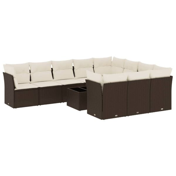 vidaXL Salon de jardin et coussins 11 pcs marron r&eacute;sine tress&eacute;e