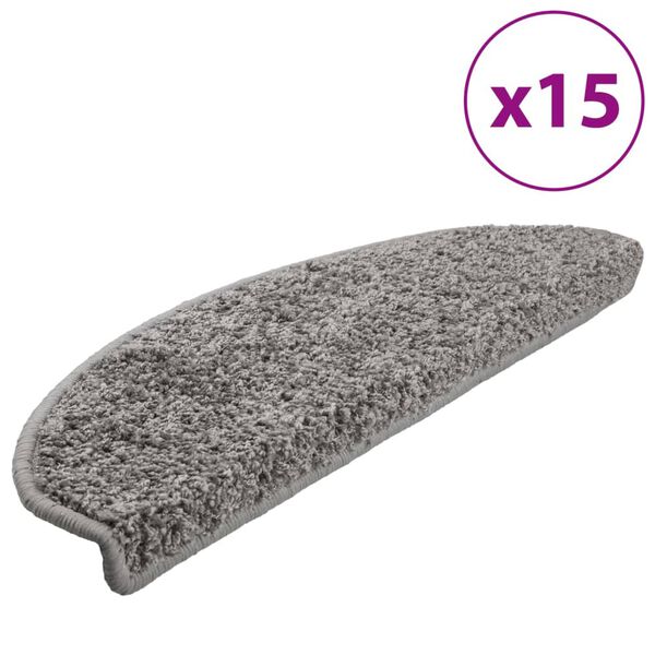 vidaXL Tapis d'escalier 15 pi&egrave;ces 65 x 21 x 4 cm Gris Demi-rond Grand
