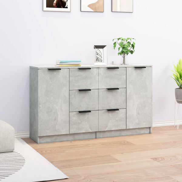 vidaXL Buffets 2 pcs Gris b&eacute;ton 60x30x70 cm Bois d'ing&eacute;nierie