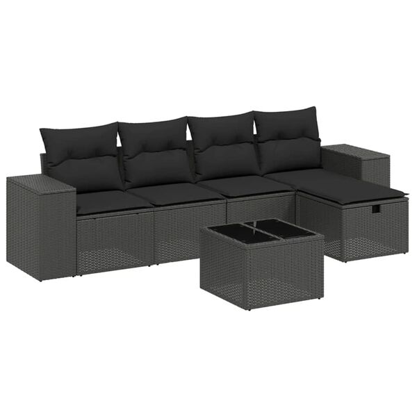vidaXL Salon de jardin 6 pcs avec coussins noir r&eacute;sine tress&eacute;e