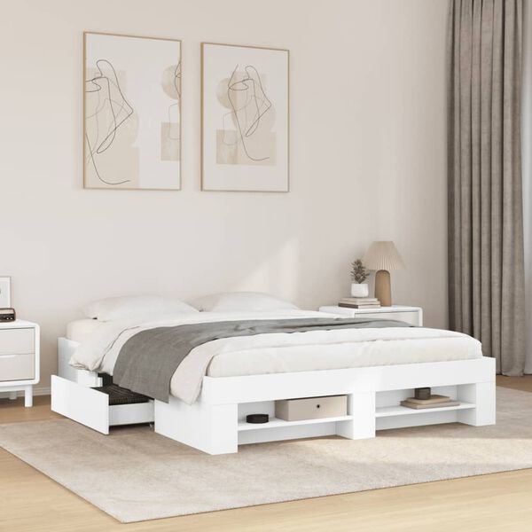 vidaXL Cadre de lit sans matelas blanc 160x200 cm bois d'ing&eacute;nierie