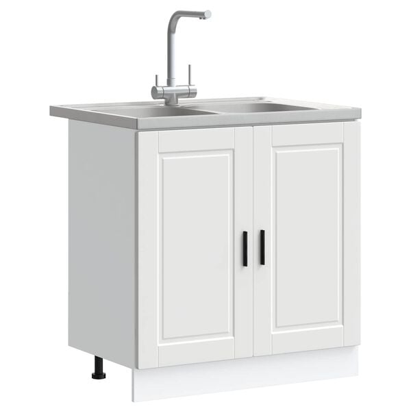 vidaXL Meuble sous &eacute;vier Porto 2 pcs Blanc Bois d'ing&eacute;nierie