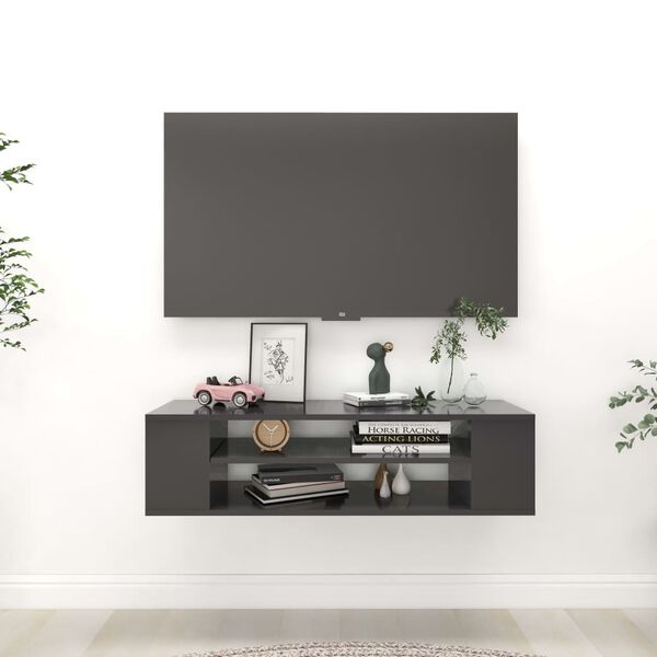 vidaXL Meuble TV suspendu Gris 100x30x26,5 cm Bois d’ingénierie