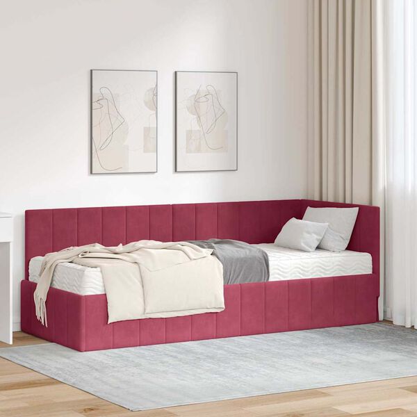 vidaXL Cadre de lit d'angle avec matelas 2 pcs Vert Velours