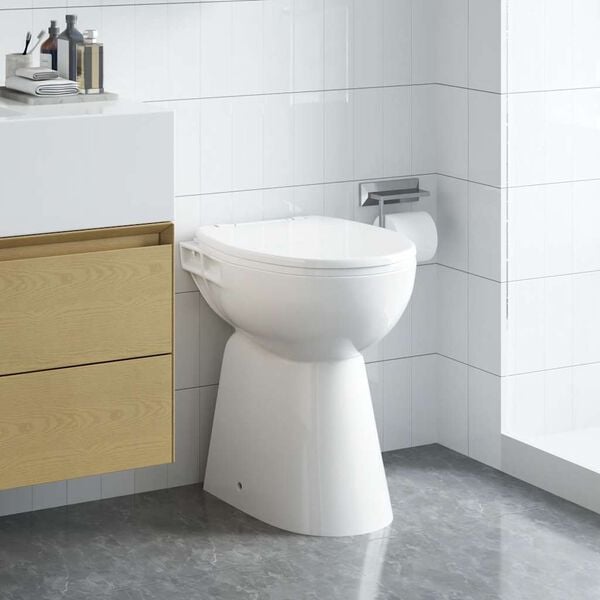 vidaXL Toilette sans rebord 7 cm hauteur suppl&eacute;mentaire Abattant amorti C&eacute;ramique blanche