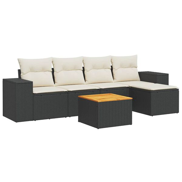 vidaXL Salon de jardin 6 pcs avec coussins noir r&eacute;sine tress&eacute;e