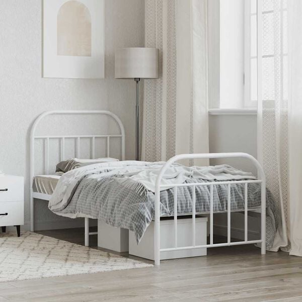 vidaXL Cadre de lit m&eacute;tal sans matelas avec pied de lit blanc 90x190cm