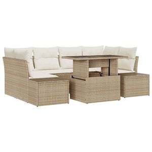 vidaXL Ensemble de canap&eacute; de jardin avec coussin 7 pcs Beige et cr&egrave;me