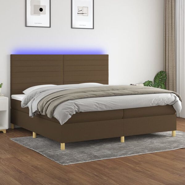 vidaXL Sommier &agrave; lattes de lit matelas et LED Marron fonc&eacute; 200x200 cm