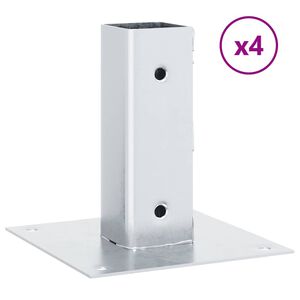 vidaXL Bases de poteau carrées 4 pcs argent 51x51 mm acier galvanisé