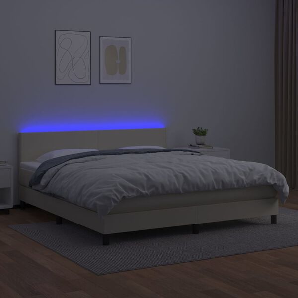 vidaXL Sommier &agrave; lattes de lit avec matelas et LED Cr&egrave;me 180x200 cm