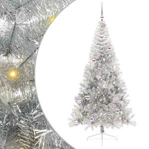 vidaXL Sapin de No&euml;l artificiel pr&eacute;-&eacute;clair&eacute; Argent 210 cm PET