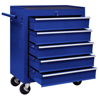 vidaXL Chariot à outils d'atelier avec 5 tiroirs Bleu