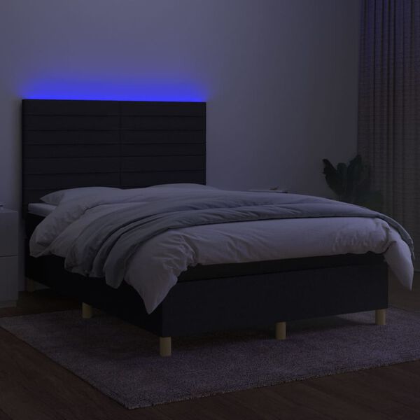 vidaXL Sommier &agrave; lattes de lit et matelas et LED Noir 140x200 cm Tissu