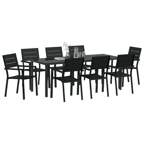 vidaXL Ensemble de salle &agrave; manger pour jardin 9 pcs Noir