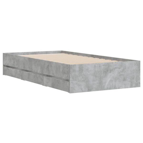 vidaXL Cadre de lit avec tiroirs sans matelas gris béton 90x200 cm