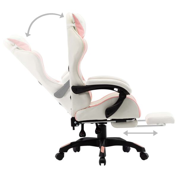vidaXL Fauteuil de jeux vidéo et repose-pied Rose et blanc Similicuir