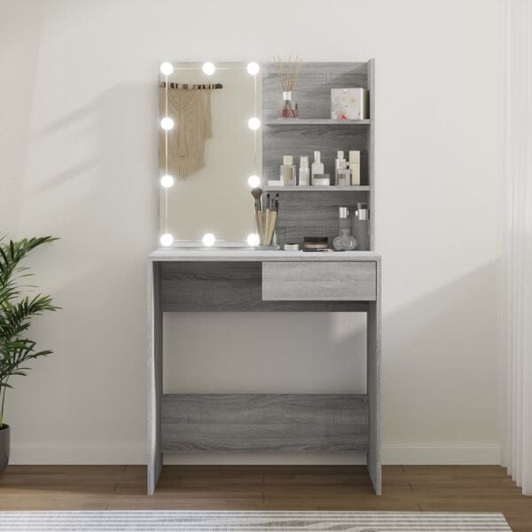 vidaXL Coiffeuse avec LED Sonoma gris 74,5x40x141 cm