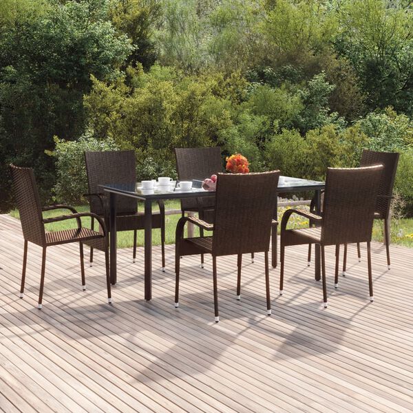 vidaXL Ensemble à manger de jardin 7 pcs Marron Résine tressée