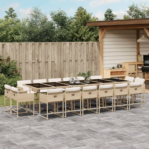 vidaXL Ensemble &agrave; manger de jardin et coussins 17 pcs beige