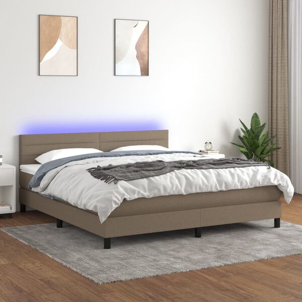 vidaXL Sommier &agrave; lattes de lit et matelas et LED Taupe 160x200cm Tissu