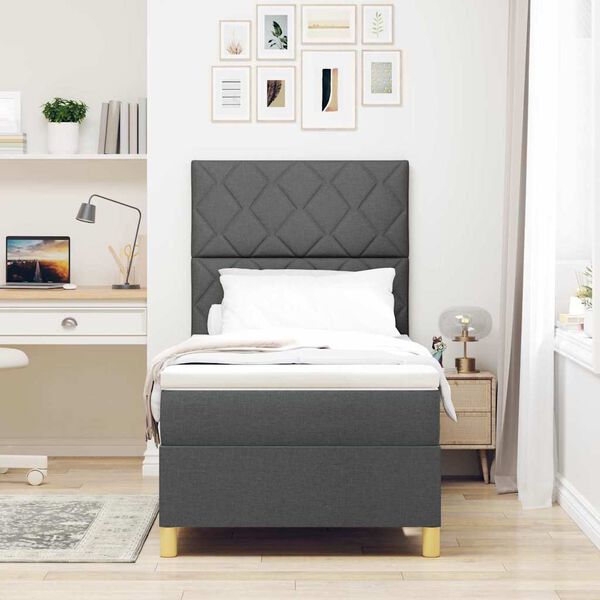 vidaXL Lit &agrave; ressorts avec matelas Gris fonc&eacute; 90 x 190 cm tissu