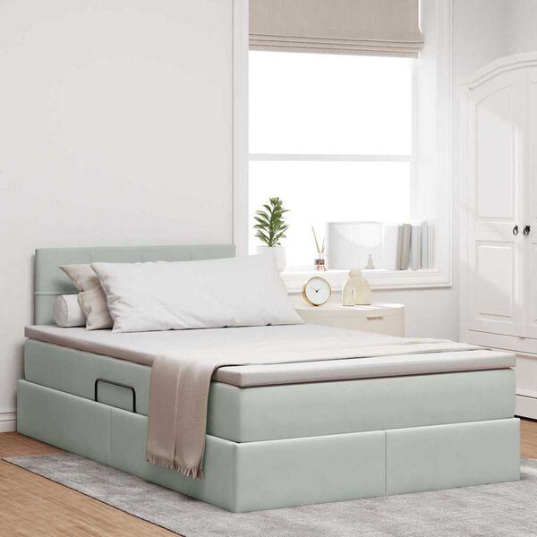 vidaXL Lit de Rangement avec matelas Gris clair 120 x 190 cm Velours