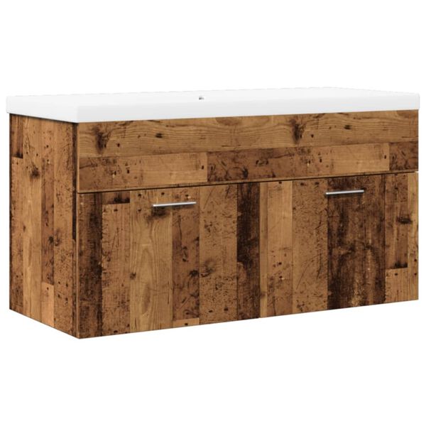 vidaXL Armoire lavabo de salle de bain avec bassin int&eacute;gr&eacute; vieux bois