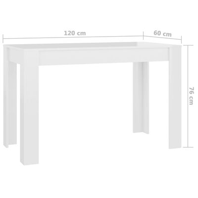 vidaXL Table de salle à manger Blanc brillant 120x60x76 cm Aggloméré