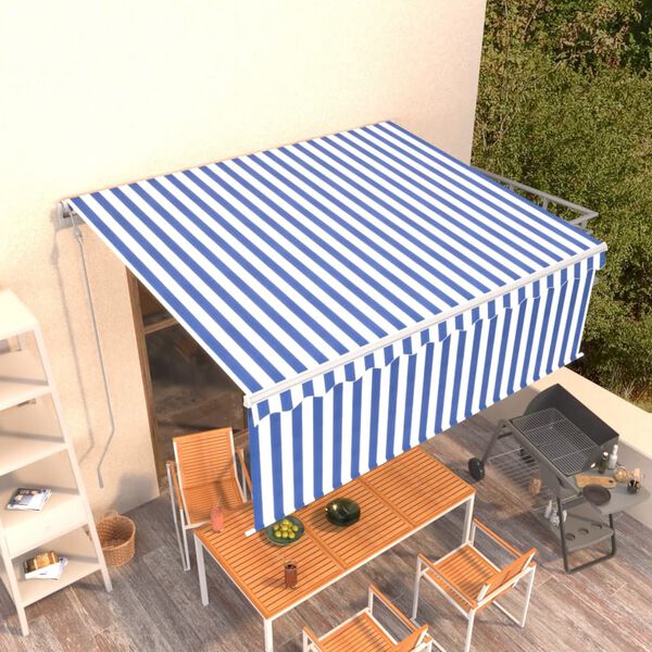 vidaXL Auvent automatique rétractable avec store 4,5x3 m Bleu et blanc