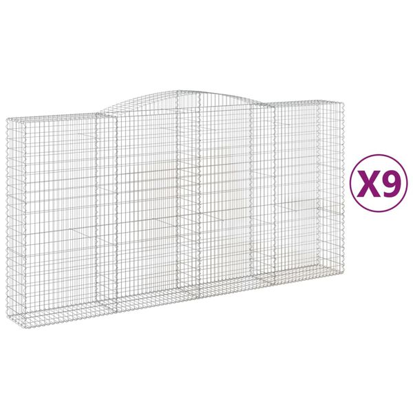 vidaXL Paniers à gabions arqués 9 pcs 400x50x200/220 cm Fer galvanisé