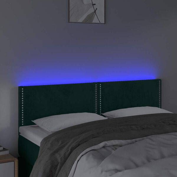 vidaXL T&ecirc;te de lit &agrave; LED Vert fonc&eacute; 144x5x78/88 cm Velours