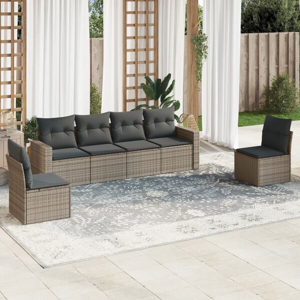 vidaXL Salon de jardin 6 pcs avec coussins gris r&eacute;sine tress&eacute;e