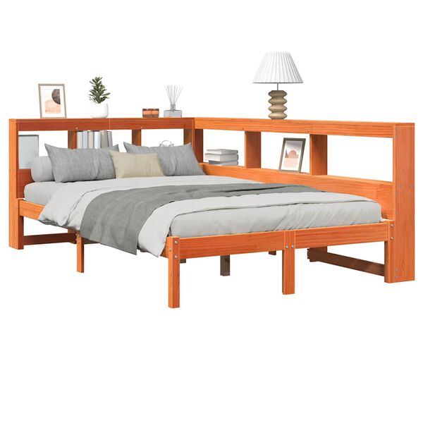 vidaXL Lit bibliothèque sans matelas cire marron 135x190 cm pin massif
