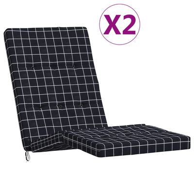 vidaXL Coussins de chaise longue lot de 2 noir motif à carreaux