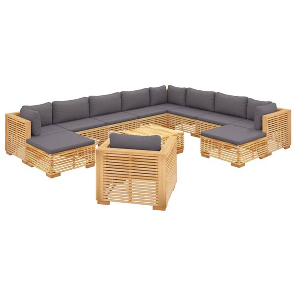 vidaXL Salon de jardin 12 pcs avec coussins Bois de teck solide