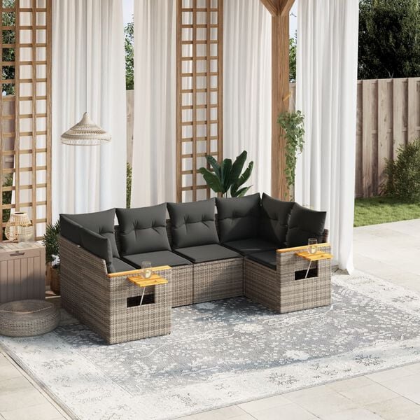 vidaXL Salon de jardin 6 pcs avec coussins gris r&eacute;sine tress&eacute;e