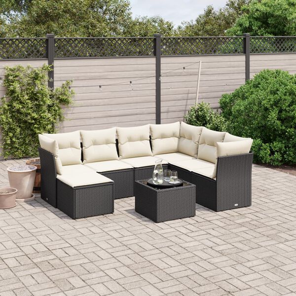 vidaXL Salon de jardin 8 pcs avec coussins noir r&eacute;sine tress&eacute;e