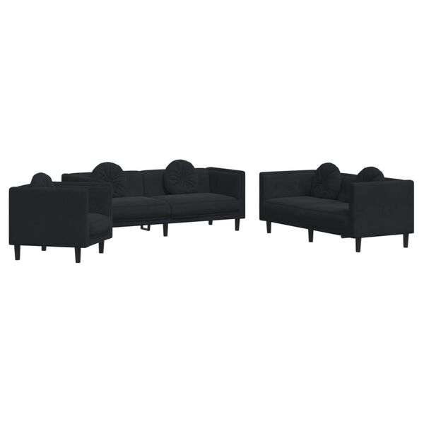 vidaXL Ensemble de canapés 3 pcs avec coussins noir velours