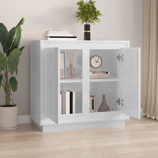 vidaXL Buffet blanc brillant 80x34x75 cm bois d'ing&eacute;nierie