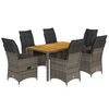 vidaXL Ensemble &agrave; manger de jardin et coussins 7 pcs gris rotin
