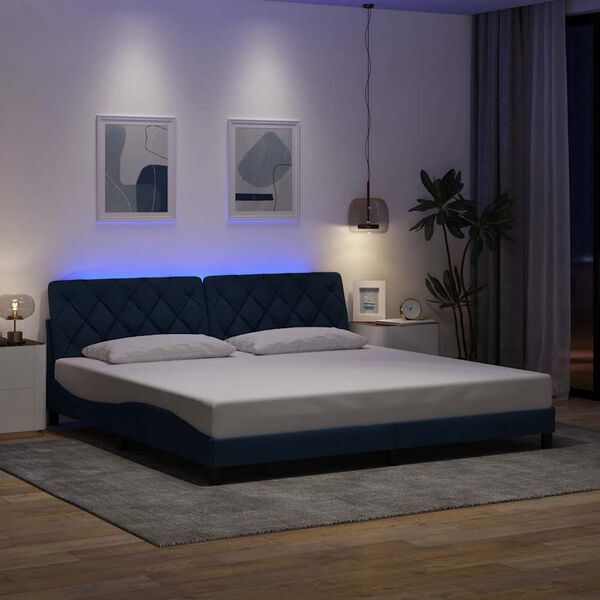 vidaXL Cadre de lit avec LED sans matelas bleu 200x200 cm tissu