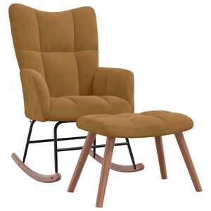 vidaXL Chaise &agrave; bascule avec tabouret en velours marron