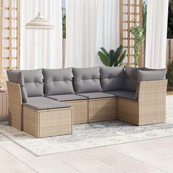 vidaXL Salon de jardin avec coussins 6 pcs beige r&eacute;sine tress&eacute;e